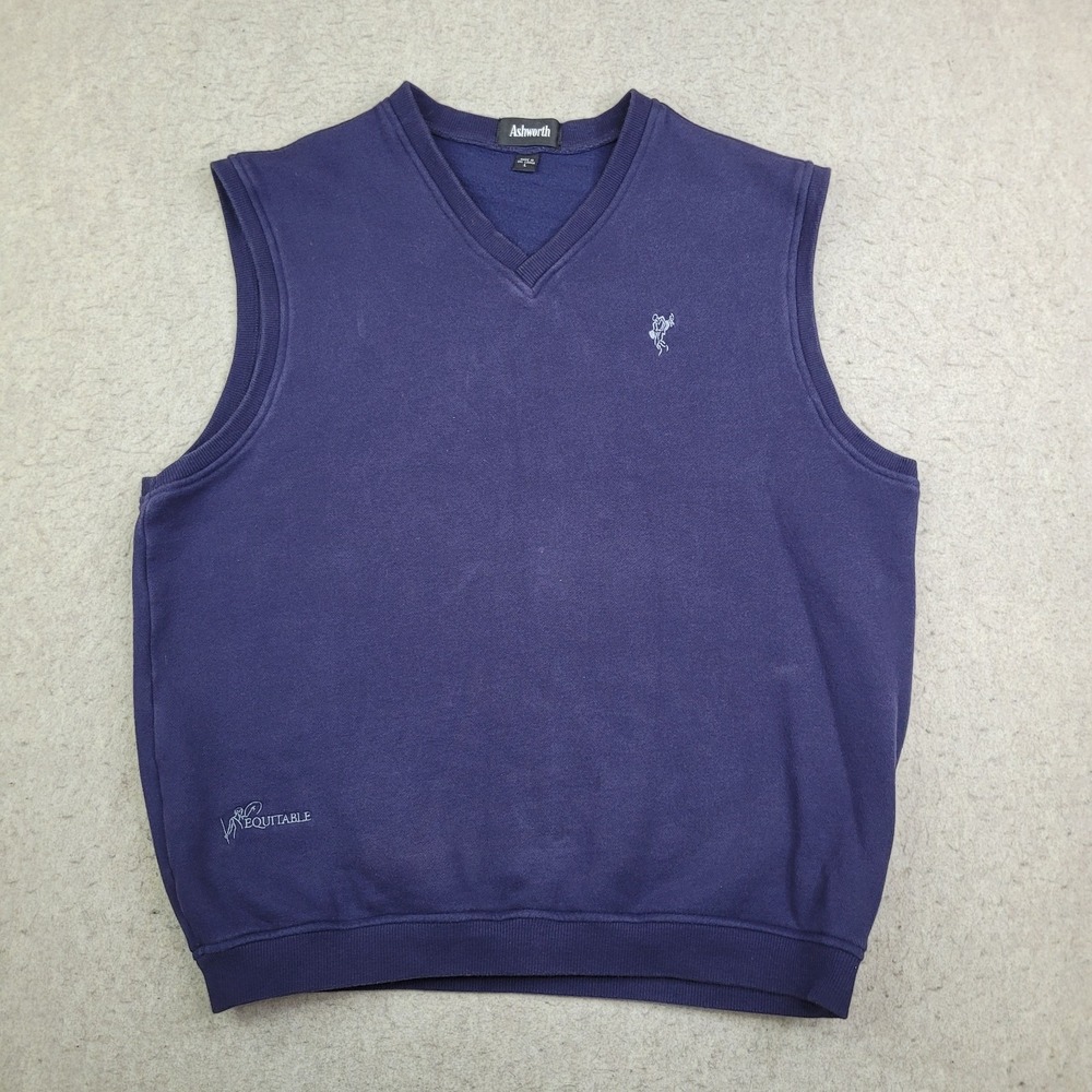 Ashworth Golf Sweater Vest Mens‎ L Blue Pullover Sleeveless Equitable Logo